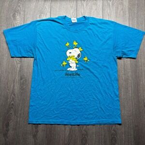 Vintage Snoopy Peanuts Met Life T Shirt Blue XL 1990s Woodstock